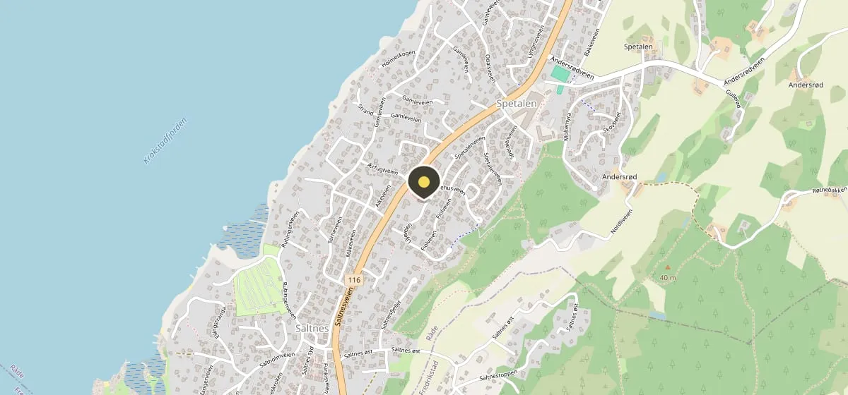 Kart som viser hvor TREN Saltnes ligger, Grendehusveien 1, 1642 Saltnes